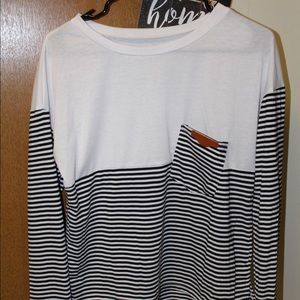 Long sleeve half striped shirt with front pocket